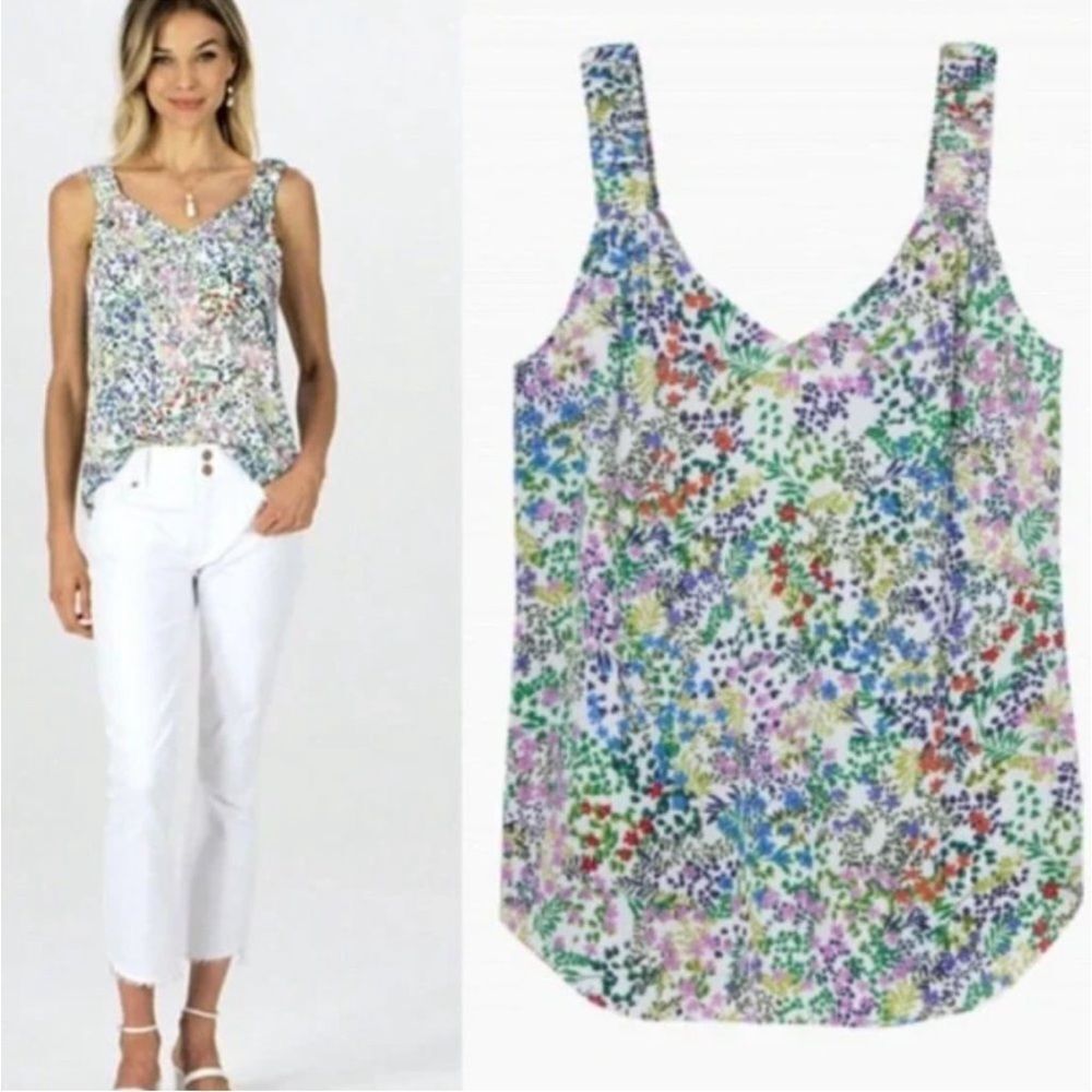 Cabi Long Flowy Floral Multi Colored Tank Top w thicker material covered straps